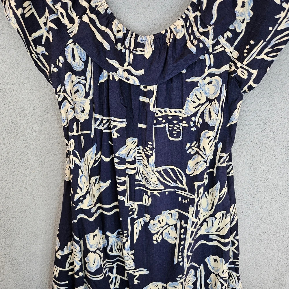 Hilo Hattie Womens Navy White Tropical Hawaiian Pull Over Dress Sz M Vacation - Picture 10 of 11